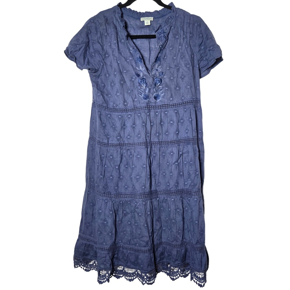 Sundance Embroidered Tiered Dress Small Crochet Lace‎ Boho Chic Cottage Peasant